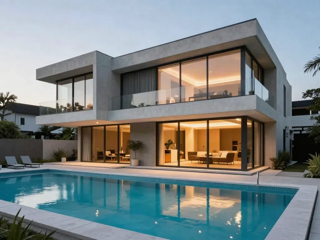 Glass house with pool